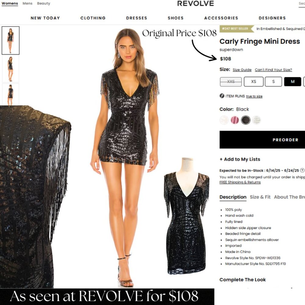 REVOLVE Superdown Sequin Mini Dress Fringe Beaded Medium Black Party Formal